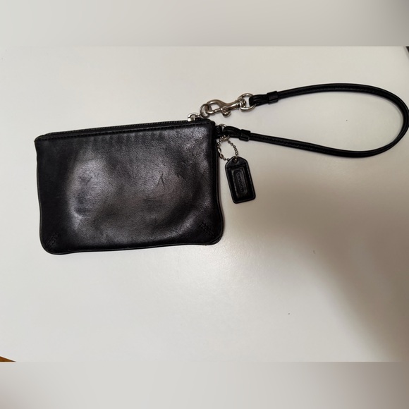 Coach Black Leather Mini Wristlet Pouch Zip Wallet - Picture 2 of 8